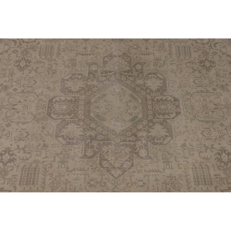 Distressed Muted Tabriz Persian Vintage Rug Handmade Wool Carpet - 9'10" x 12'8"