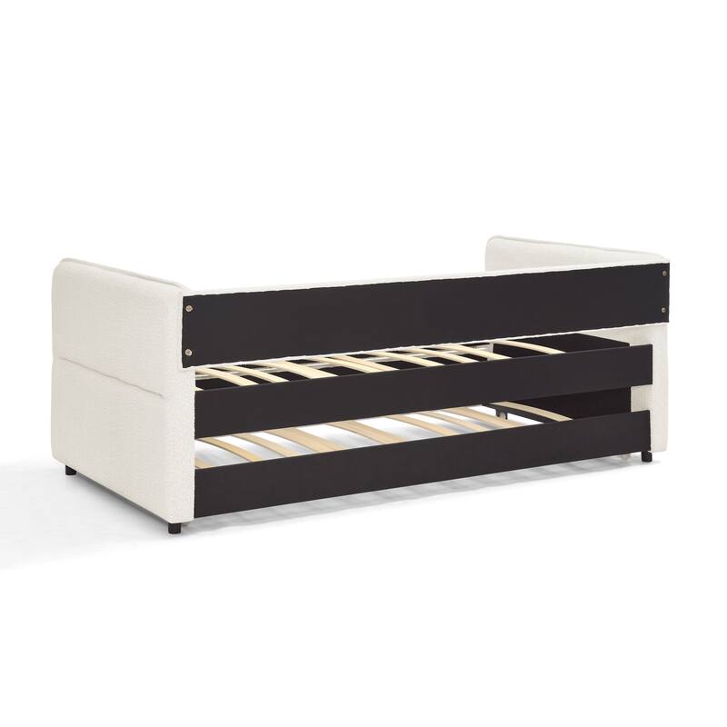 Twin Size Upholstered Daybed with Trundle and Tufted Sofa Design