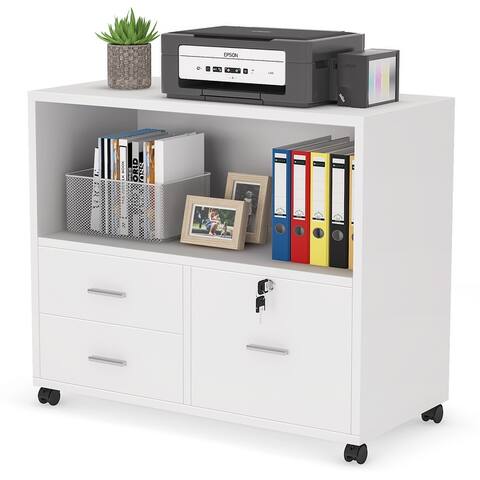 Mobile 3 Drawer File Cabinet with Lock and Storage Shelf