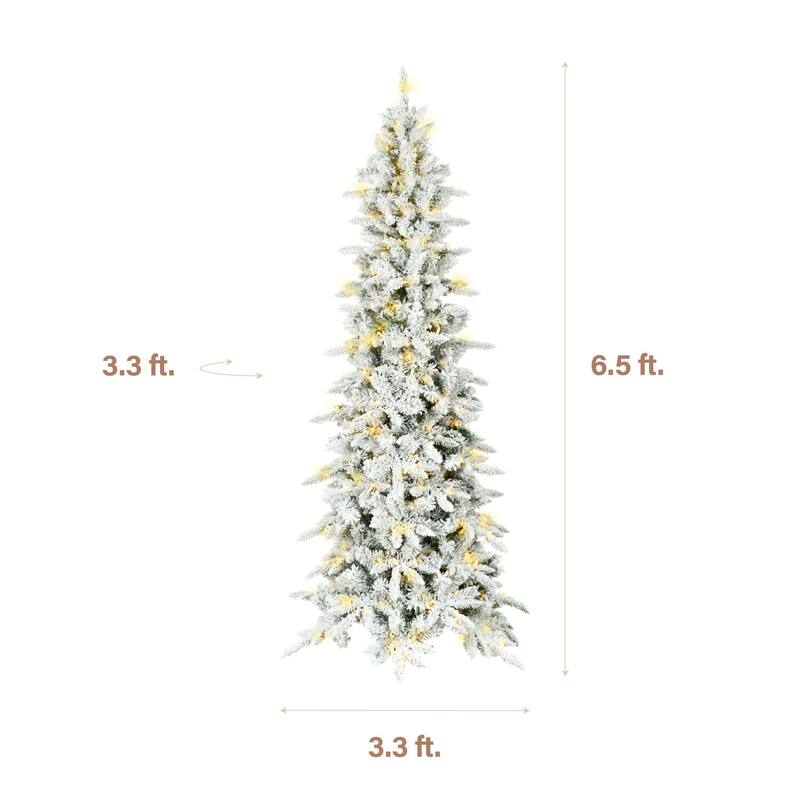 Fraser Hill Farm 6.5-Ft Slim Mountain Pine Flocked Artificial Christmas Tree with Dual Multicolor & Warm White LED Lights