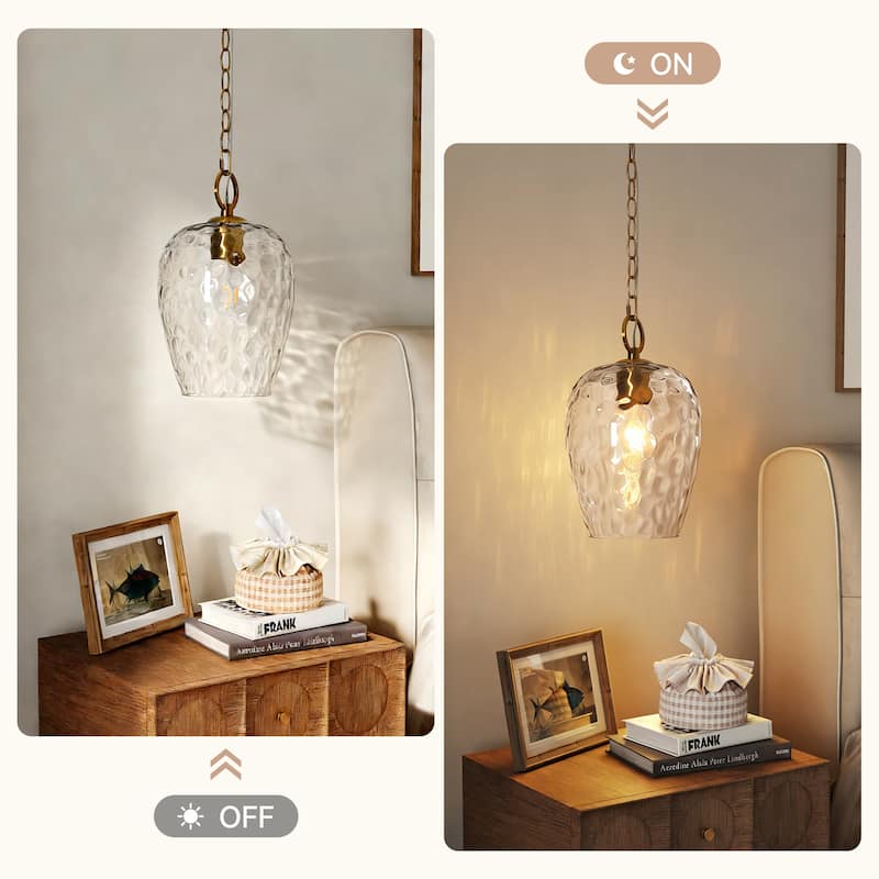 Modern Hammered Glass Pendant with 60'' Adjustable Chain, Thick Textured Shade