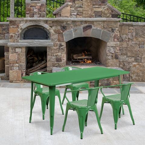 31.5'' x 63'' Rectangular Metal Indoor-Outdoor Table Set with 4 Arm Chairs
