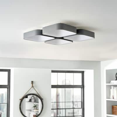 4-Light Efficient Dimmable Block Shape LED Flush Mount Lighting - 26.8"D×26.8"W×4.1"H