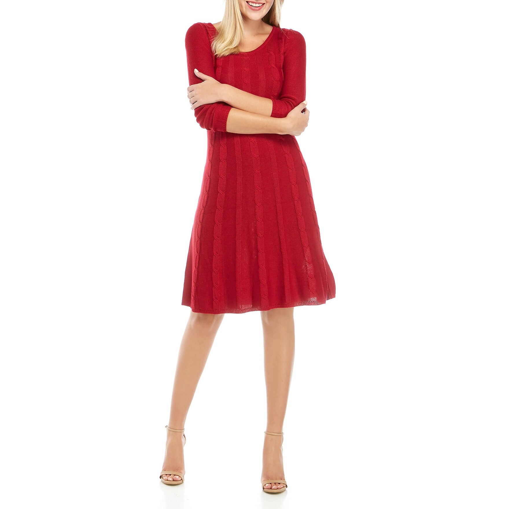 red v neck fit and flare dress