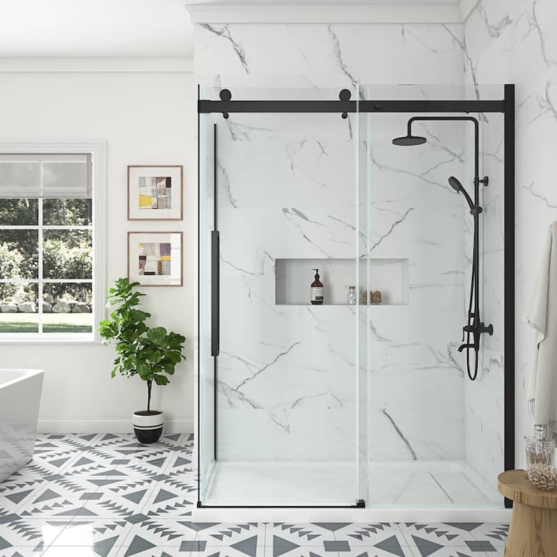 Bel Soft Close 3-Piece Base/Door Rectangular Corner Shower Kit (Left or Right Drain) - 60" - Matte Black