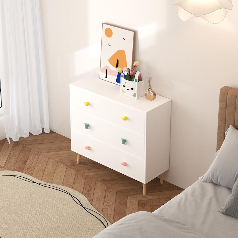 Anmytek Kids 3 Drawer Chest with Pastel Drawers Cartoon Handles Nursery and Playroom Storage