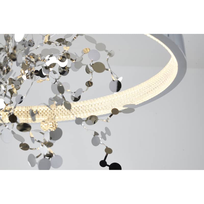 1-Light Chrome Stainless Steel LED Chandelier With Confetti Interior