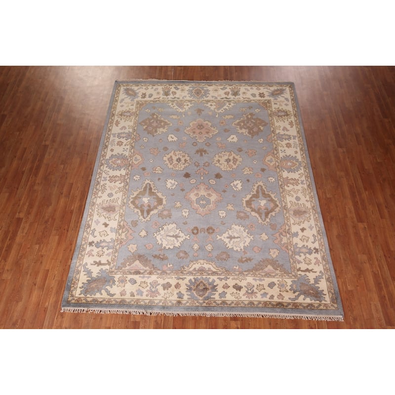 Blue Oushak Oriental Area Rug Handmade Wool Carpet - 8'2" x 10'2"