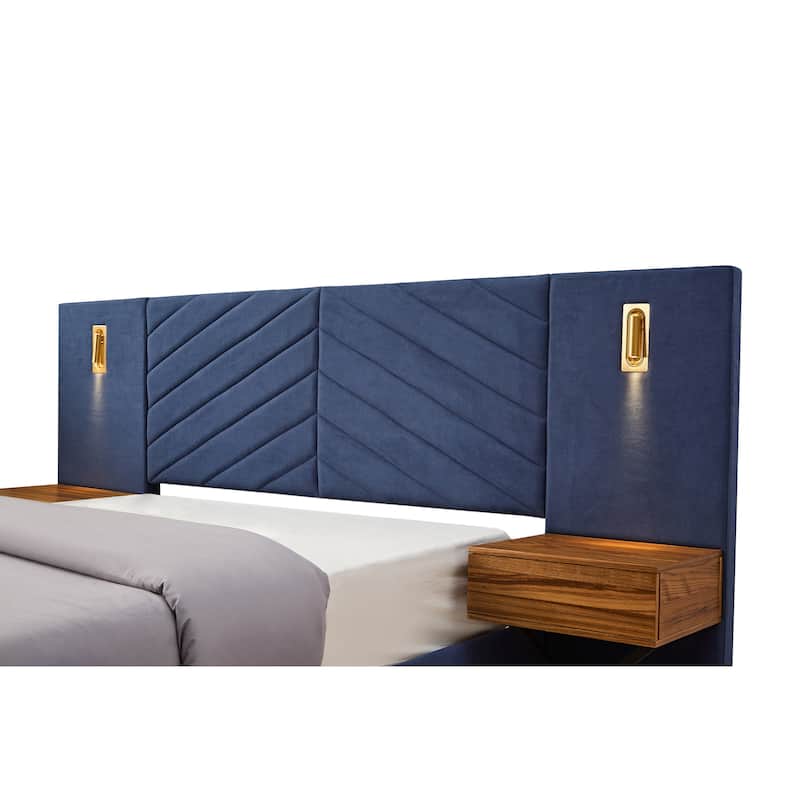 King Size Velvet Bed Frame/Vertical Channel Tufted Wingback Headboard/Upholstered Platform Bed