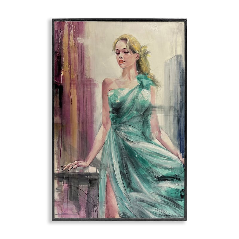 Stupell Elegant Blonde in Dress Framed Giclee Art Design By Lucille Lee - 16 x 24 - Black