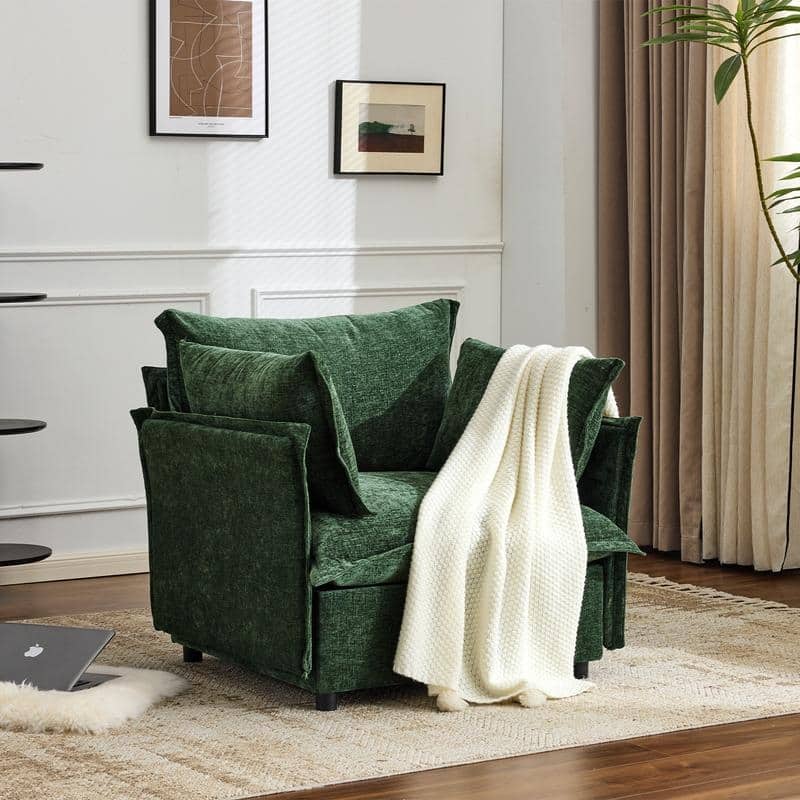 Chenille Upholstered Skirted Arm Chair Accent Chair With Thin Arms For Living Room