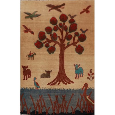 Animals Pictorial Kazak Oriental Foyer Rug Hand-Knotted Wool Carpet - 2'0"x 3'0"