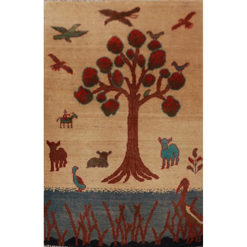 Animals Pictorial Kazak Oriental Foyer Rug Hand-Knotted Wool Carpet - 2'0"x 3'0"