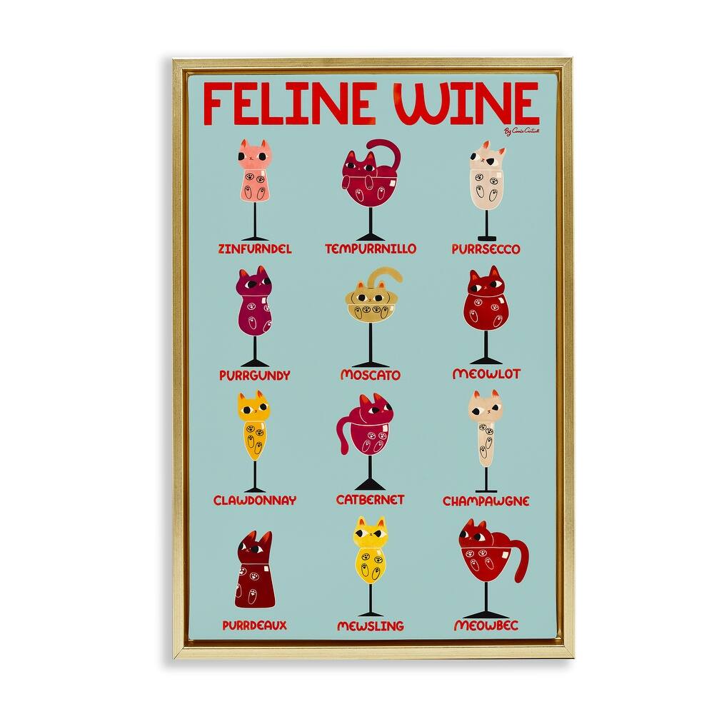 Stupell Clever Feline Wine Drinks Framed Floater Canvas Wall Art Design By Carrie Cantwell