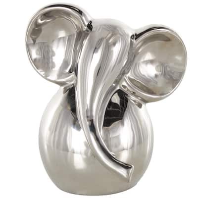 Ceramic Glossy Elephant Decorative Sculpture - Silver or Gold