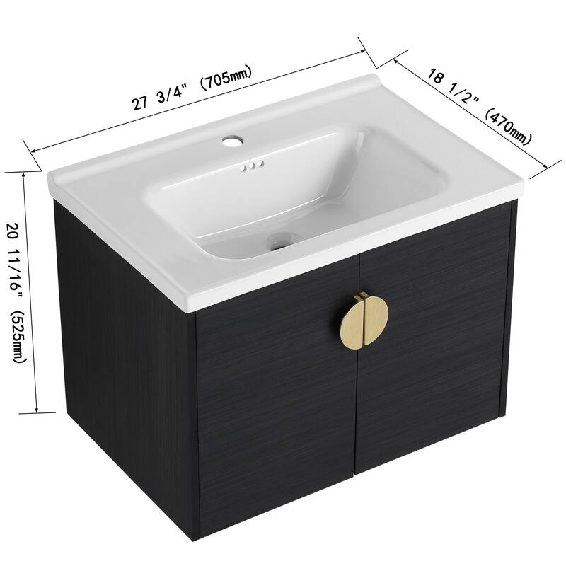 Bathroom Vanity With Sink In 24/28 Inch, Floating Bathroom Vanity With Soft Close Door