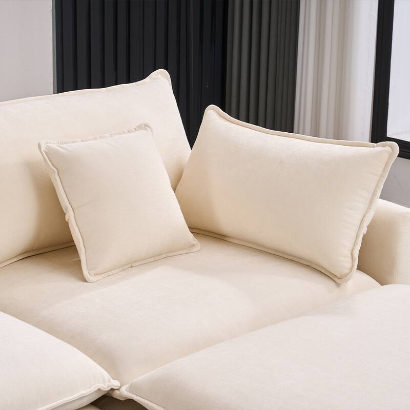131.89" Chenille U-Shaped Sectional Sofa Bed with Sleeper & Iron Frame Support