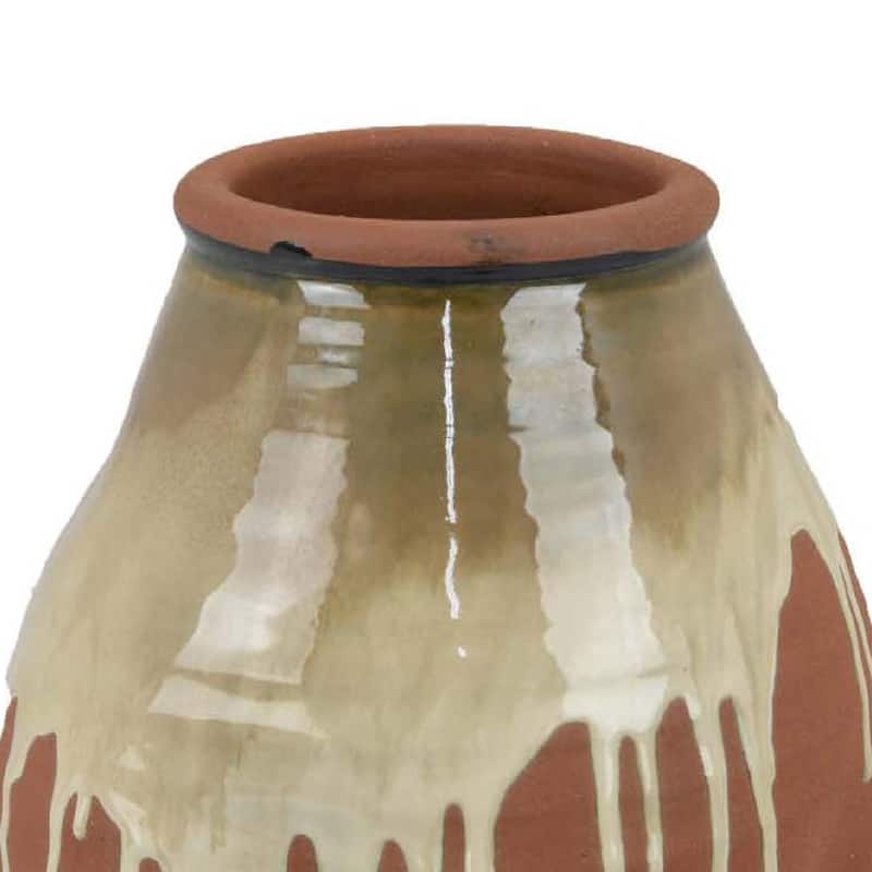 Accent Vase, Ceramic Drip Design Creamy Beige, Brown Ceramic, 12 Inch