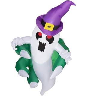 4ft Inflatable Halloween Decoration, Lighted Window Sticker Ghost in Hat, Blow Up Outdoor LED Yard Display