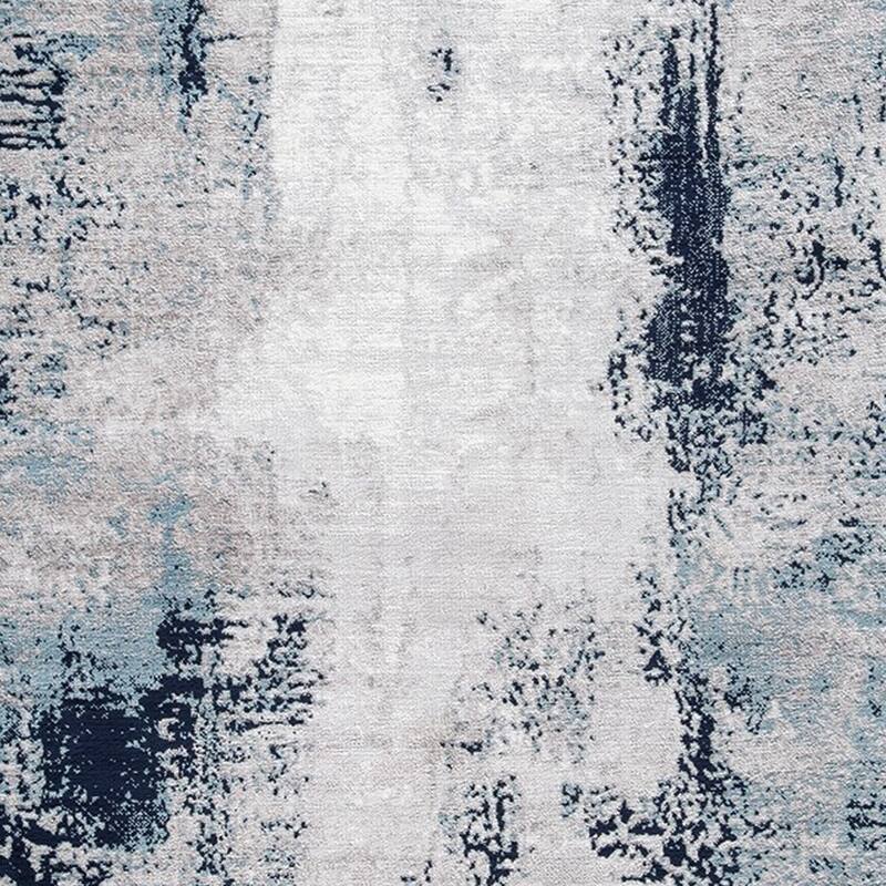 Nel 8 x 10 Large Area Rug, Machine Woven Abstract Design, Blue White - 8 x 10