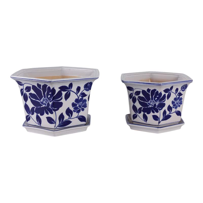 Stoneware Saucer Planters Attached Base for Home Garden (Set of 2)