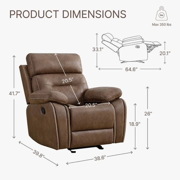 dimension image slide 2 of 4, Lauren Manual Recliner Glider Rocker Chair for Living Room