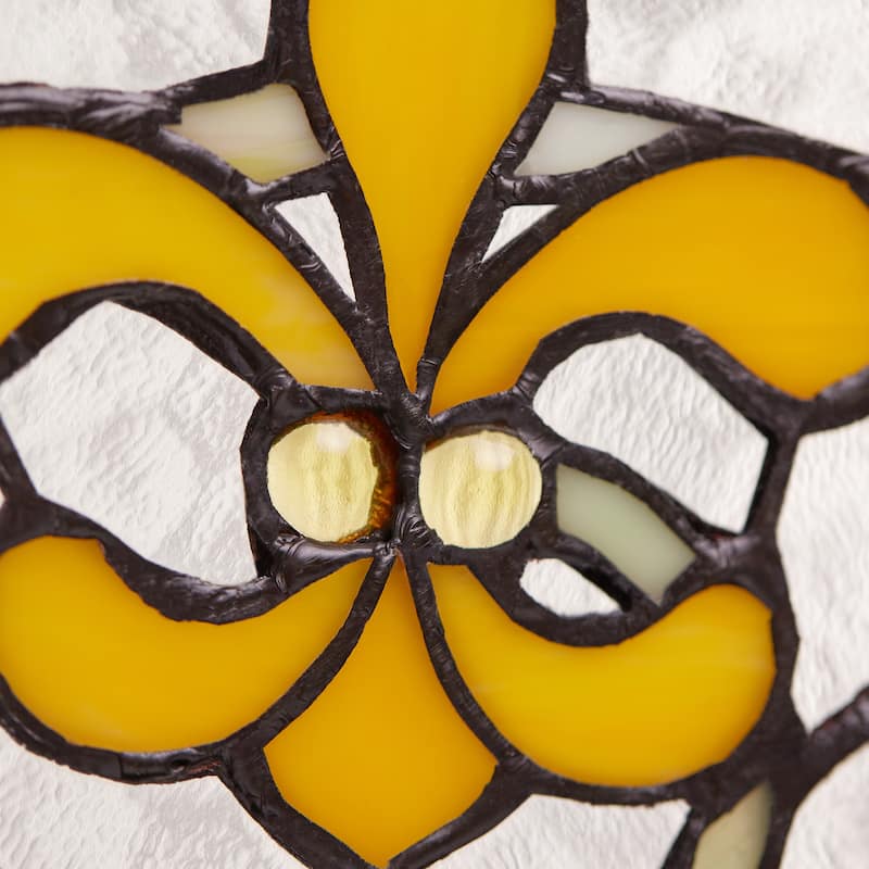 River of Goods Fleur De Lis Stained Glass Pub Window Panel - 30"L x 0.25"W x 14"H