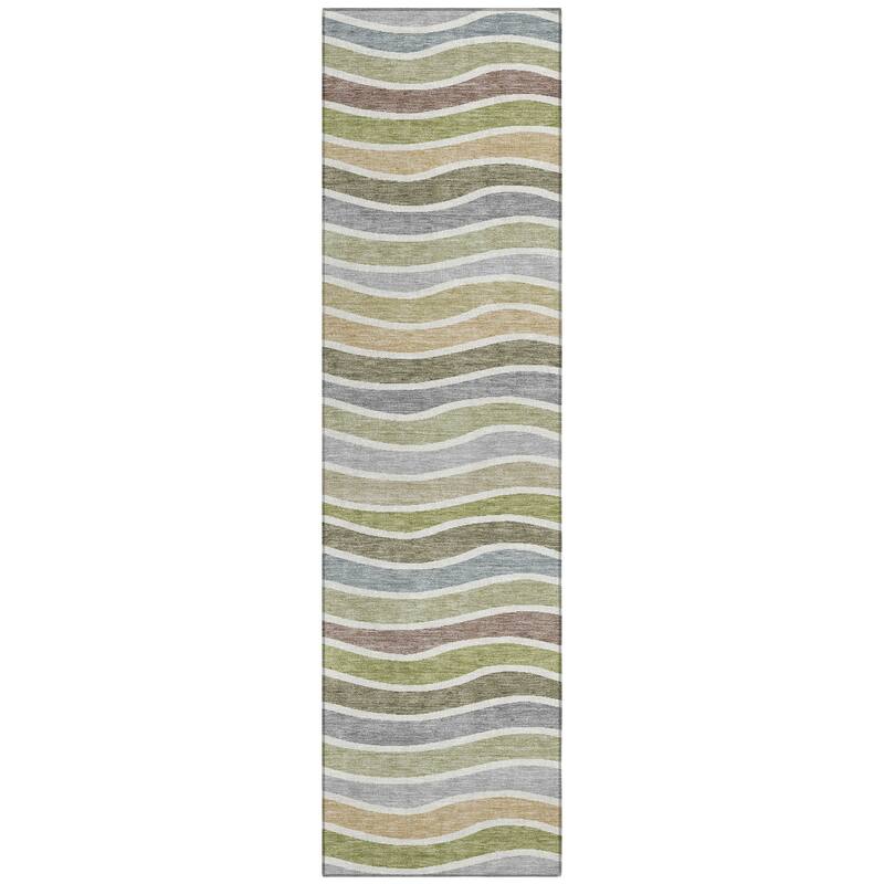 Machine Washable Indoor/ Outdoor Contemporary Stripe Chantille Rug