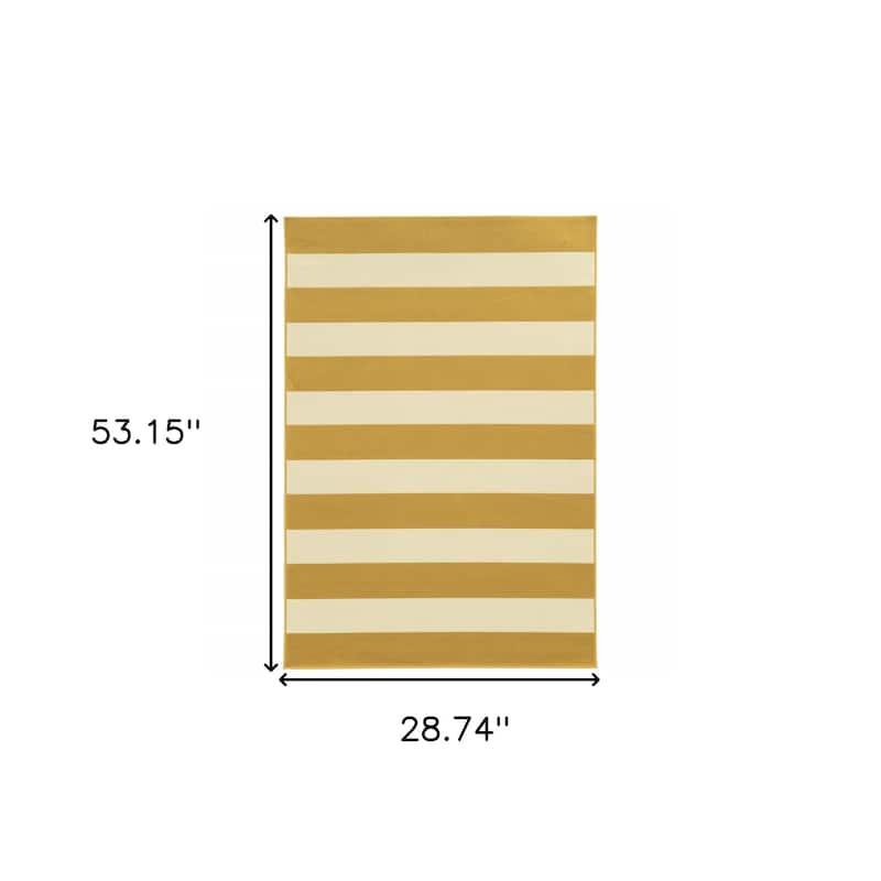 3' X 5' Gold Geometric Stain Resistant Indoor Outdoor Area Rug - 6' x 7'