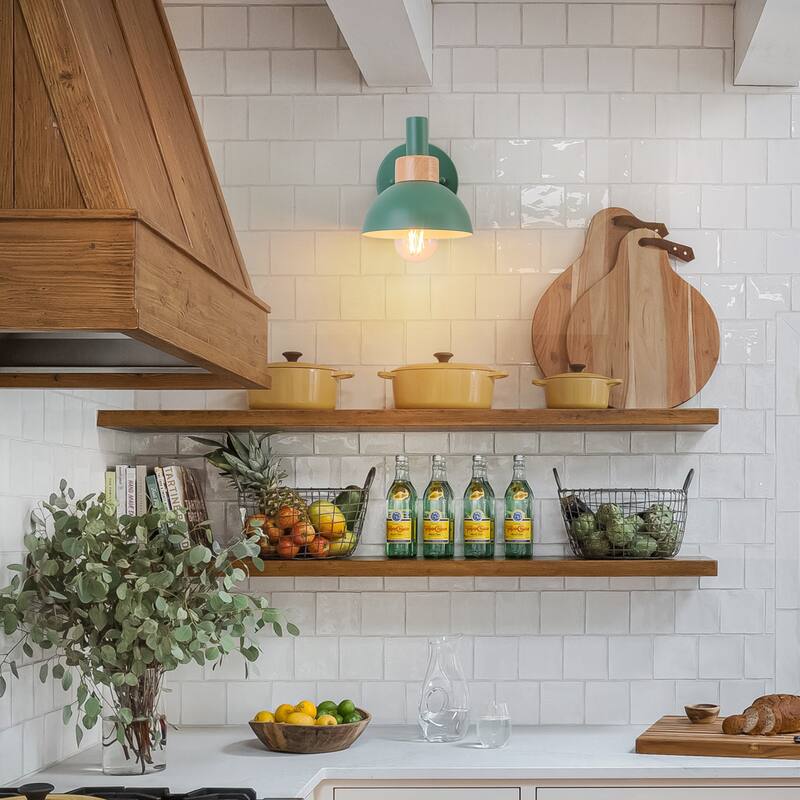 Contemporary 1-Light Dome Macaron Wall Sconce Barn Light - Green - H6.3" × W5.9" × D8.1"