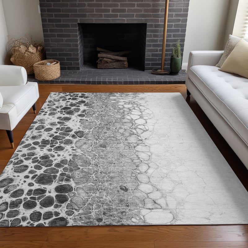 Machine Washable Indoor/ Outdoor Chantille Abstract Cobblestone Rug - Gray - 9' x 12'