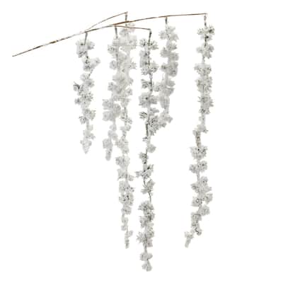 Snowy Pine Cluster Hanging Christmas Branch Spray - 25" - Set of 2