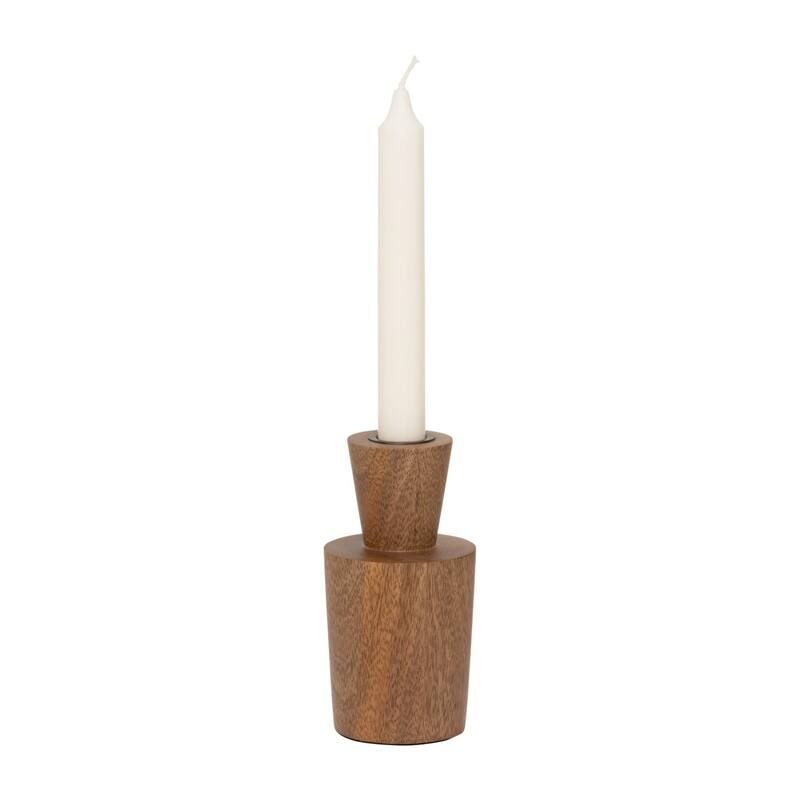 Tapered Conical Wooden Candle Holder - 5.75"