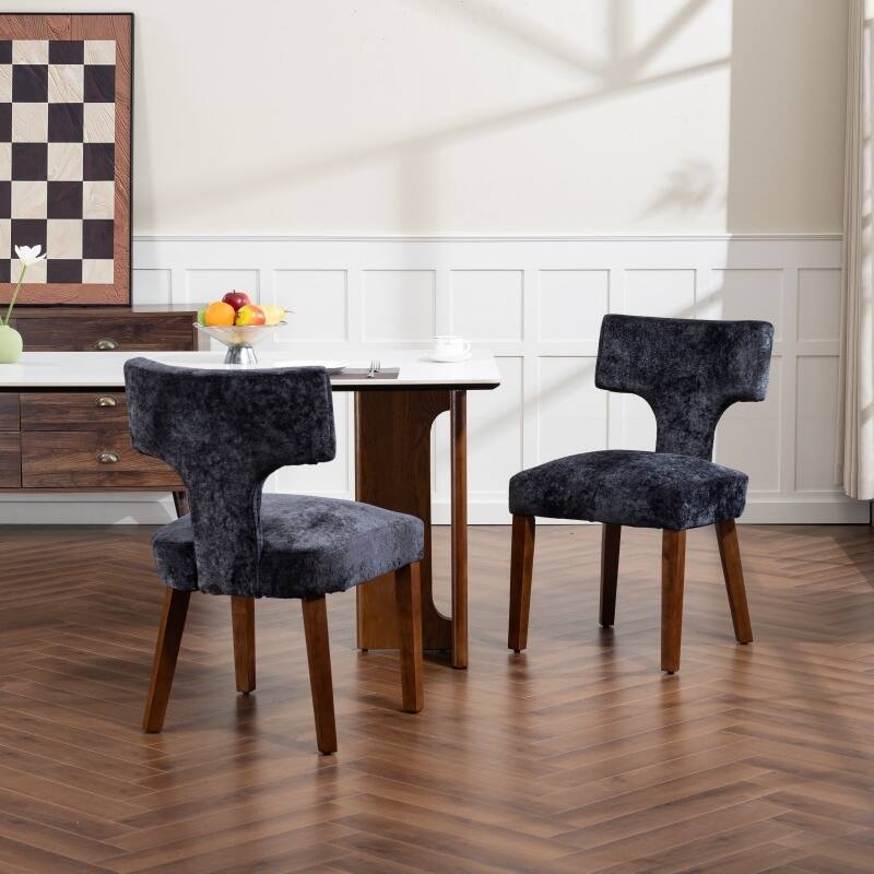Linen Upholstered Dining Chairs Set of 2, Ergonomic Armless Side Chairs, Kitchen Chairs with Curved Back & Hardwood Frame