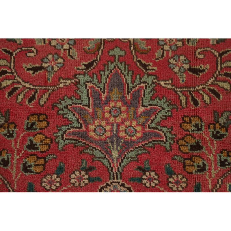 Tabriz Persian Vintage Area Rug Hand-Knotted Pink Wool Carpet - 6'8"x 9'7"