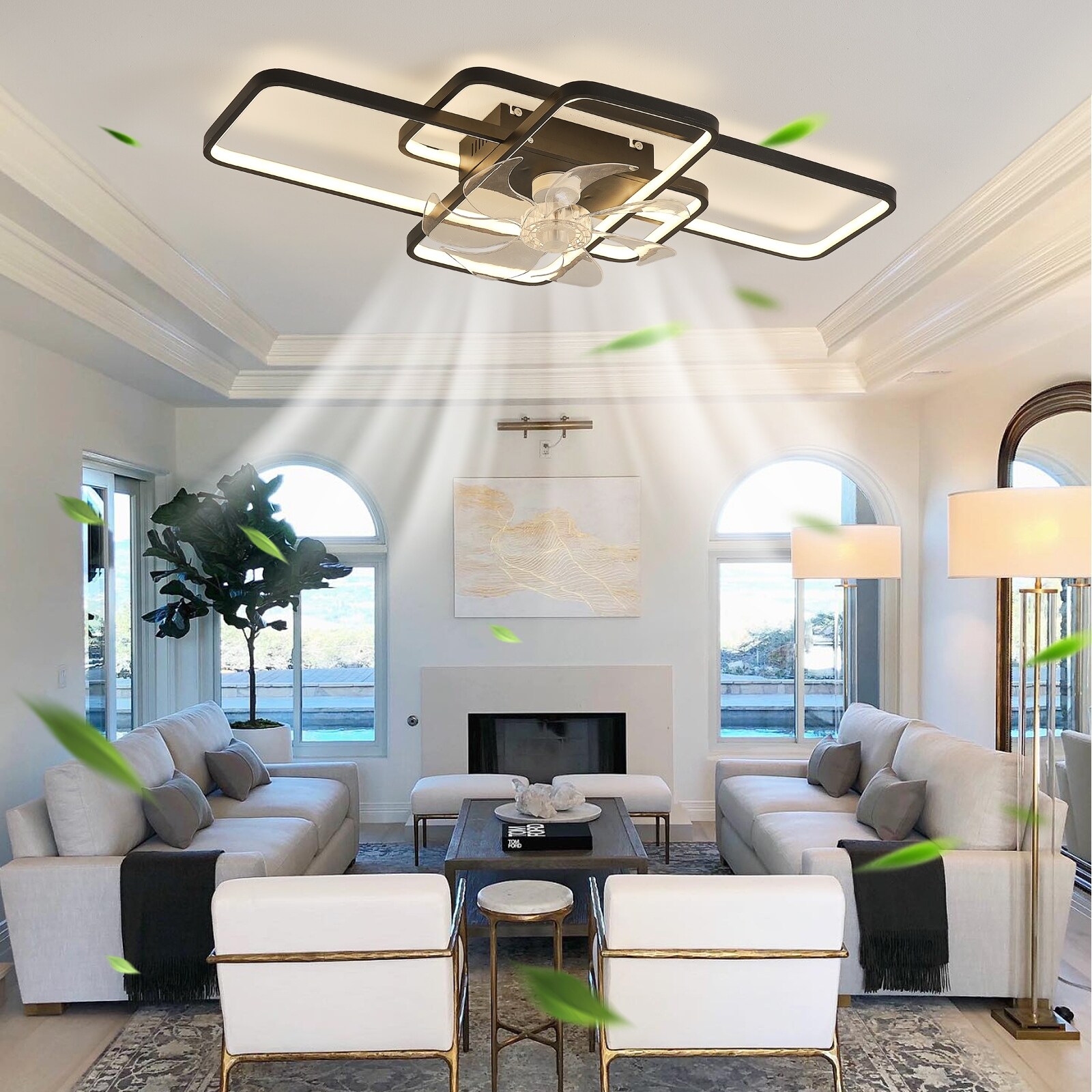 OUKANING 18.5 In Modern Integrated LED Bird Nest Shaped Semi Flush Mount 3 Colors Dimmable White Ceiling Fan With Remote Control HG-HCXLST-5069 - The Home Depot