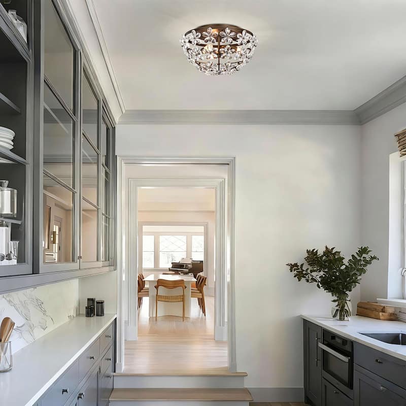 Rosa 3-Light Glam Daisy Flower Crystal Blossom Flush Mount