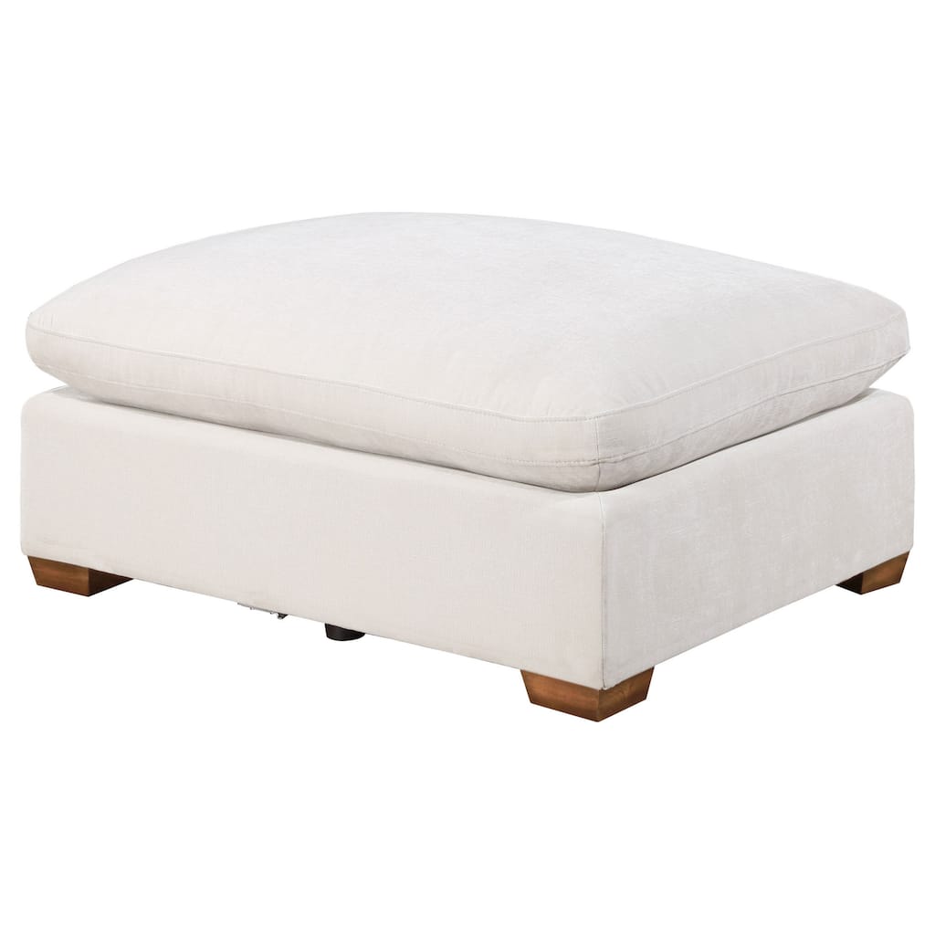 Lahe 41 Inch Modular Ottoman, Brown Tapered Legs, Seat, Ivory White Fabric