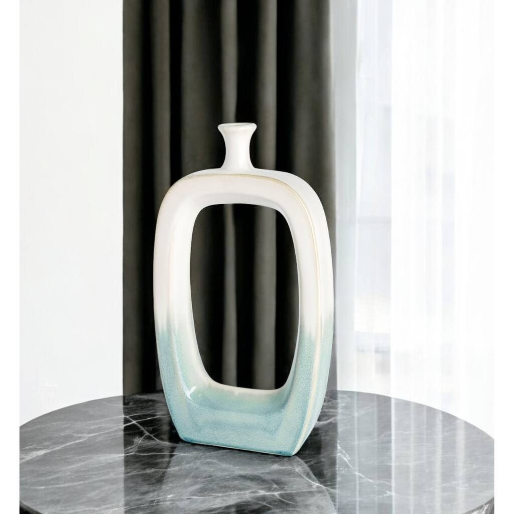 18" Aqua And White Ombre Ceramic Table Vase - 10