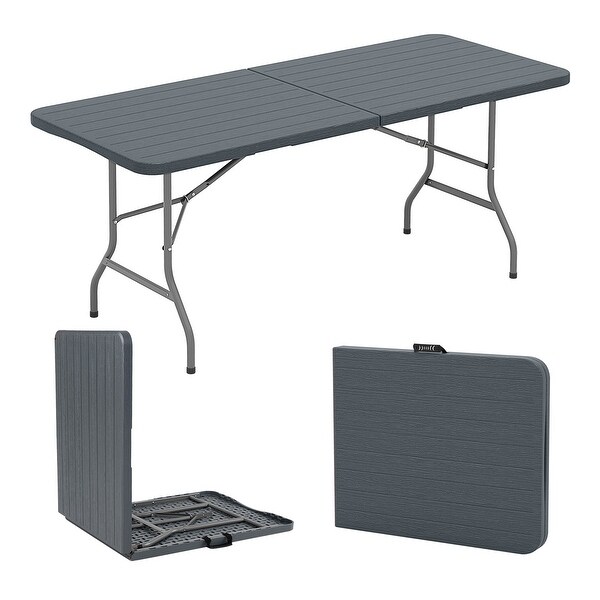 6-Foot Folding Table with Durable HDPE Wood Grain Surface, Safe