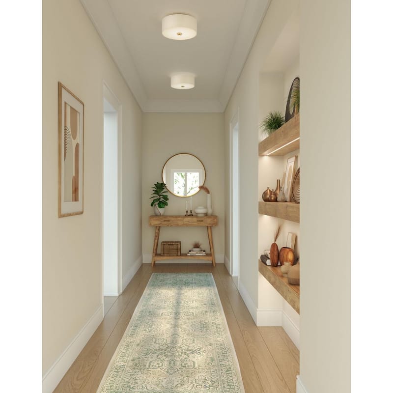 Inspire Collection Two-Light Satin Brass Summer Linen Shade New Traditional Flush Mount Light - 13 in x 13 in x 5.5 in