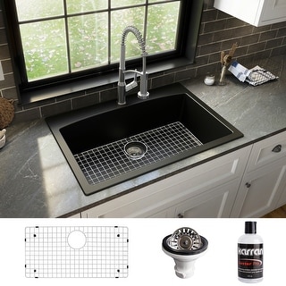 Karran Drop-In Quartz 33 in. 1-Hole Single Bowl Kitchen Sink Kit