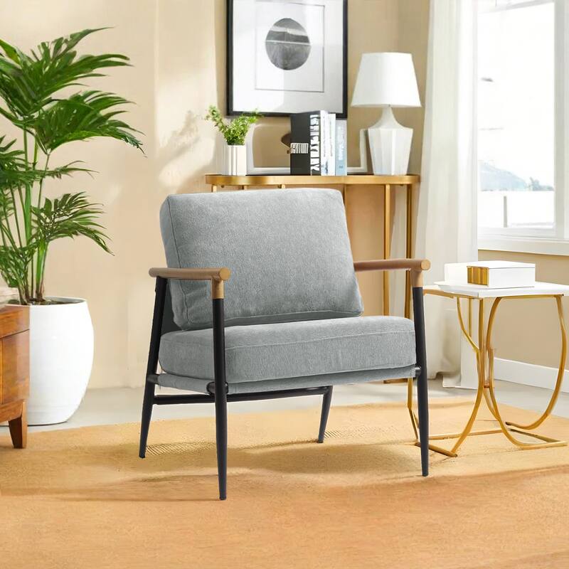Madison 27'' Wide Vegan Leather/ Chenille Metal Frame Accent Chair