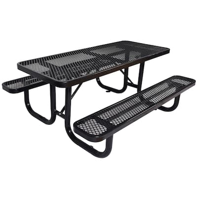 6FT Rectangular Outdoor Steel Picnic Table, Blue, with Umbrella Hole