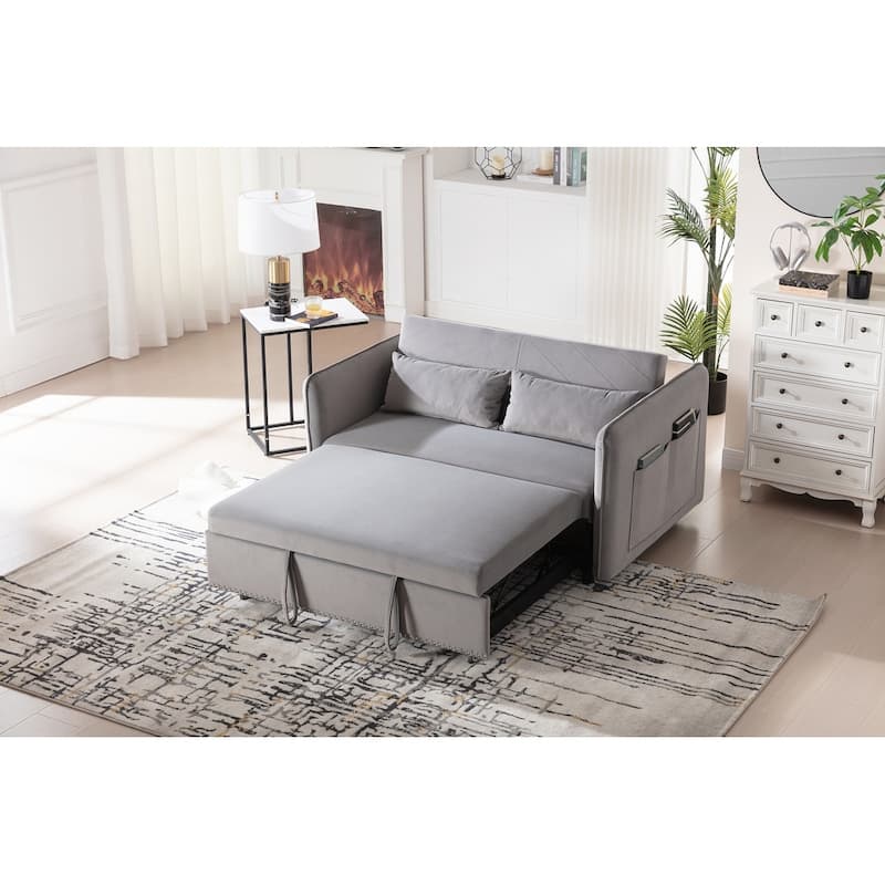 55" Velvet Small Loveseat Lounge Couches with 2 Pillows and Reclining Backrest - 2 Seat - Grey