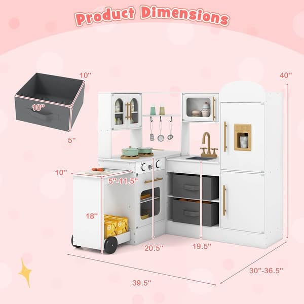 dimension image slide 1 of 3, Costway Corner Kitchen with Lights and Sounds Interactive Wooden - See Details
