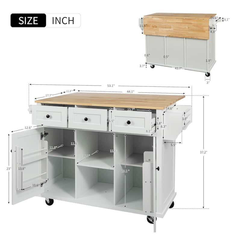Mobile Kitchen Island Cart with Drop-Leaf Countertop & Storage Cabinet