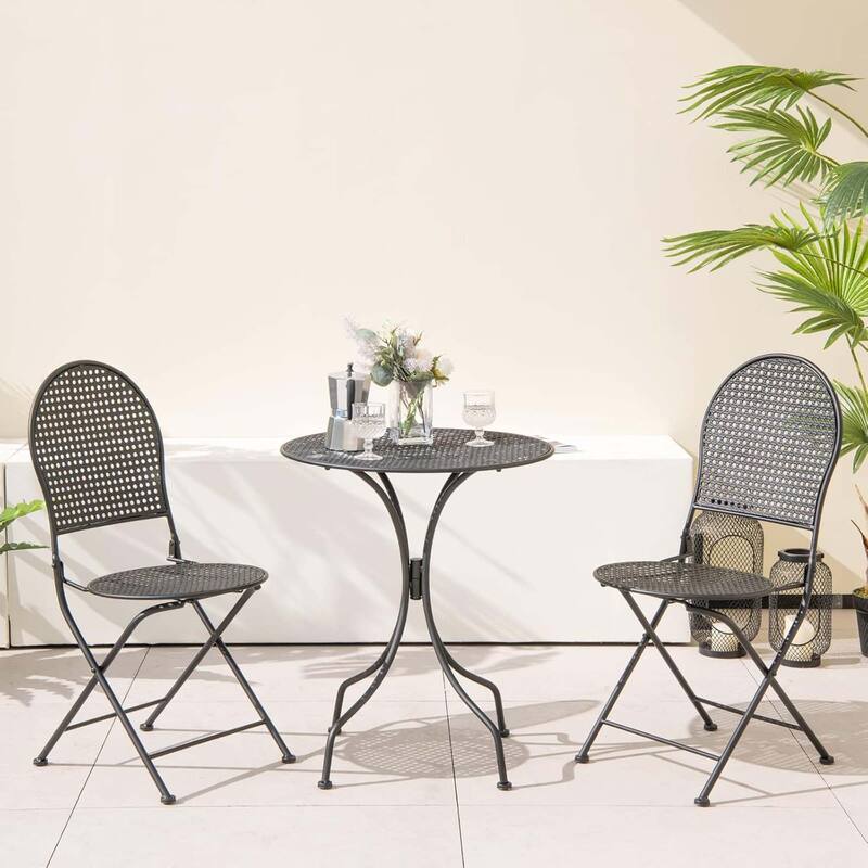 3 PCS Patio Bistro Set Outdoor Dining Table & Folding Chairs Set