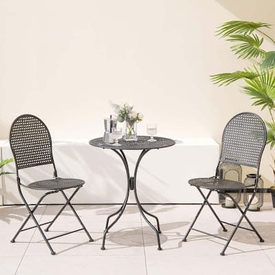3 PCS Patio Bistro Set Outdoor Dining Table & Folding Chairs Set