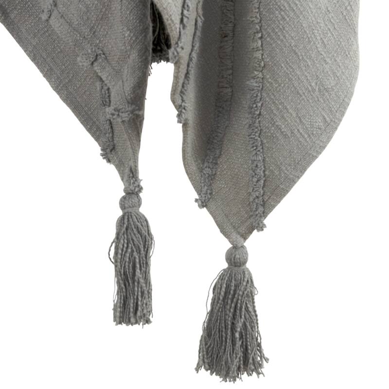 HomeRoots 50" X 60" Gray Cotton Woven Geometric Throw Blanket with Tassels